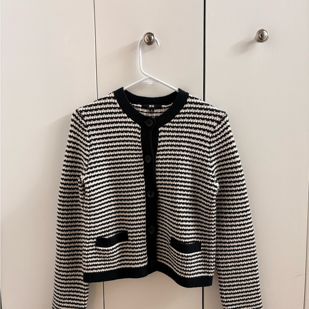 Uniqlo Waffle Knit Striped Cardigan